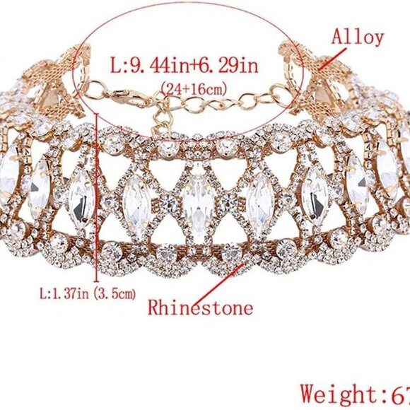 Rhinestone Necklace Choker Adjustable Crystal Collar Wedding Bridal Jewelry for - Picture 7 of 8